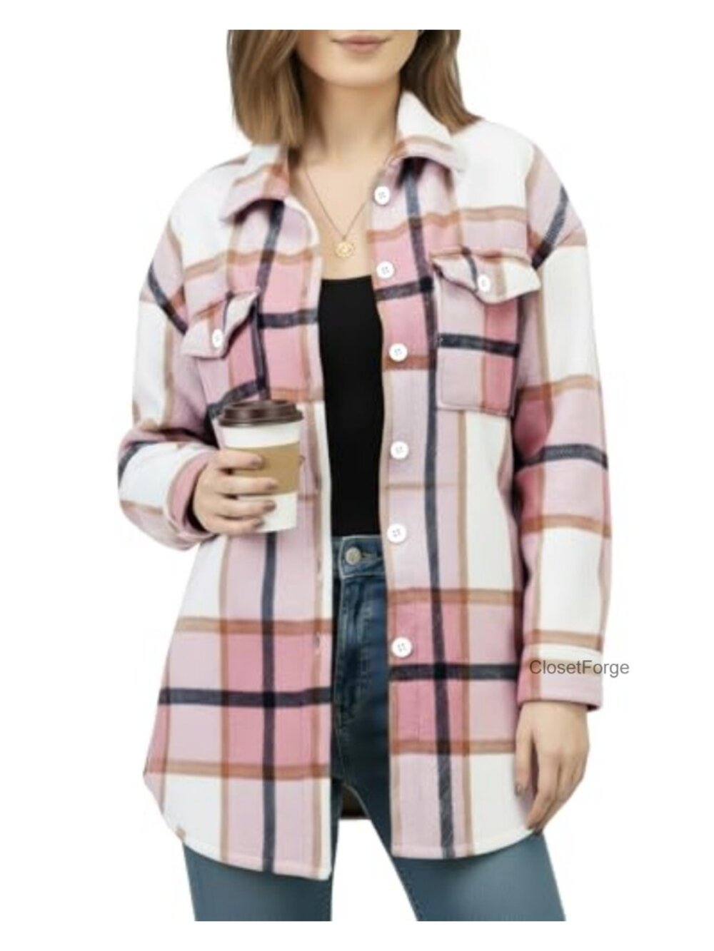 Cozy Plaid Women's Flannel Shacket Relaxed Fit Button Down Casual Top